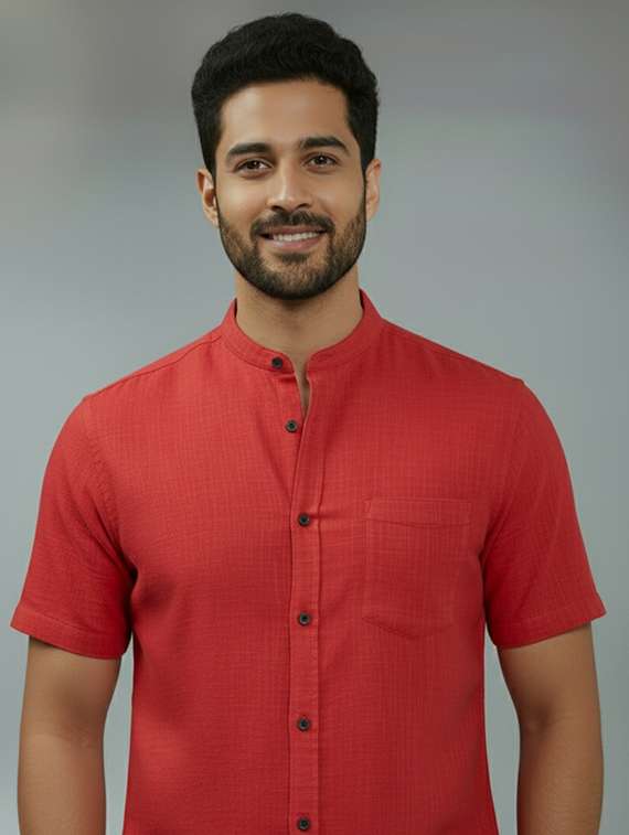 Men Solid Mandarin Neck Regular Fit Casual Shirt - 22325192 -  Standard Image - 4
