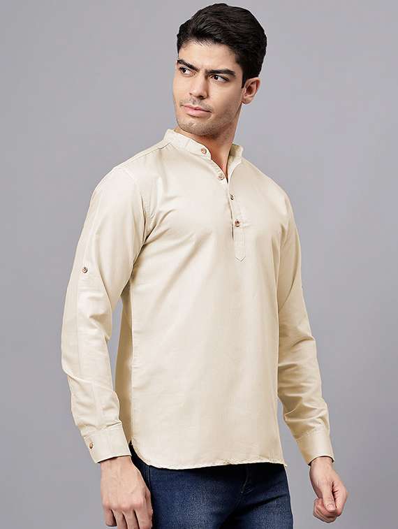 men solid mandarin neck short kurta - 22325227 -  Standard Image - 1