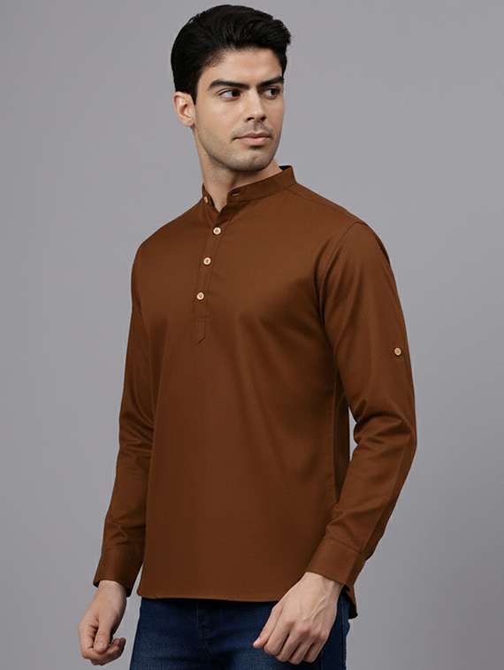 men solid mandarin neck short kurta - 22325229 -  Standard Image - 1