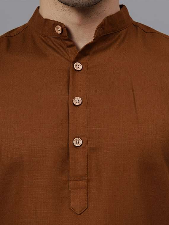 men solid mandarin neck short kurta - 22325229 -  Standard Image - 4