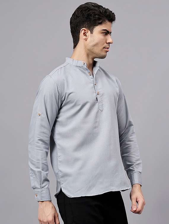 men solid mandarin neck short kurta - 22325231 -  Standard Image - 1