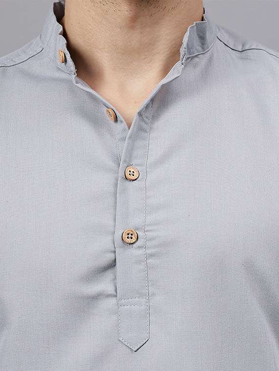 men solid mandarin neck short kurta - 22325231 -  Standard Image - 4