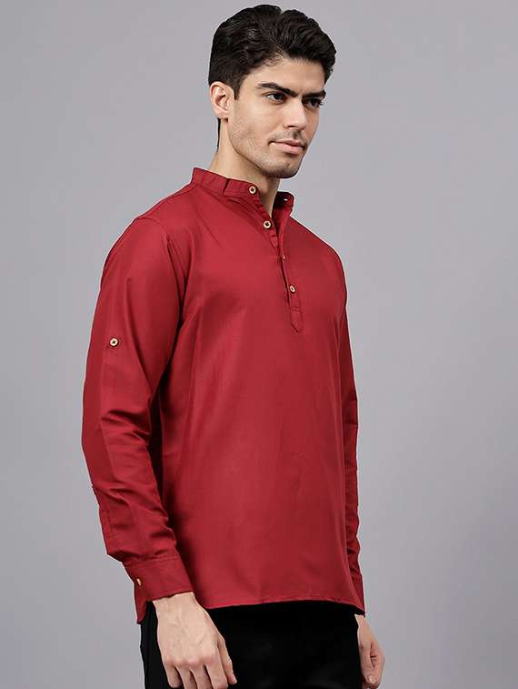 men solid mandarin neck short kurta - 22325233 -  Standard Image - 1