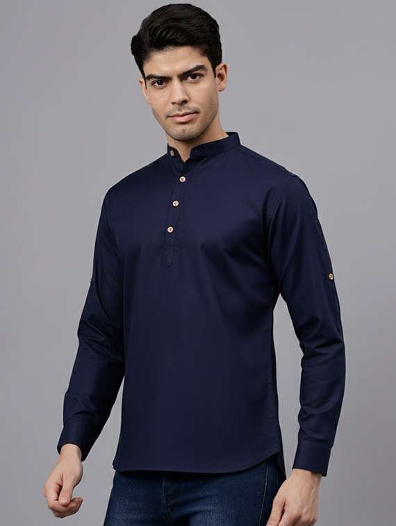 men solid mandarin neck short kurta - 22325234 -  Standard Image - 1
