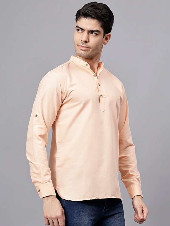 men solid mandarin neck short kurta - 22325235 -  Standard Image - 1