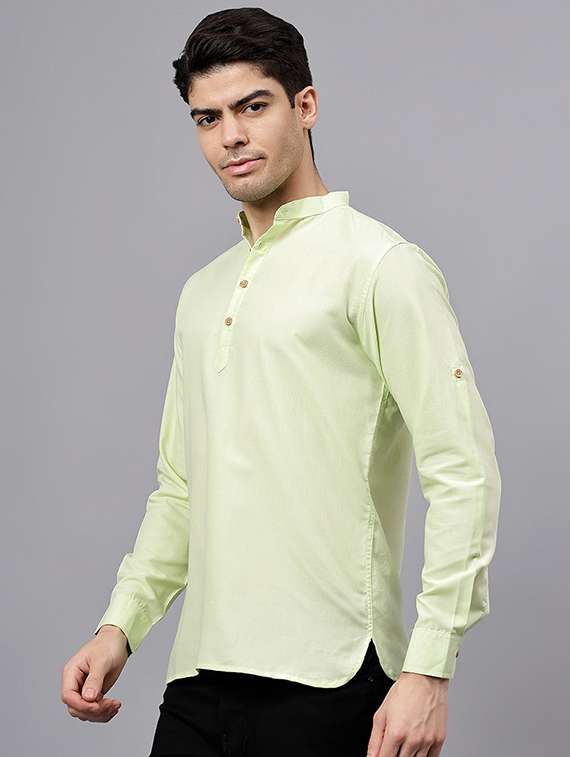 men solid mandarin neck short kurta - 22325236 -  Standard Image - 1