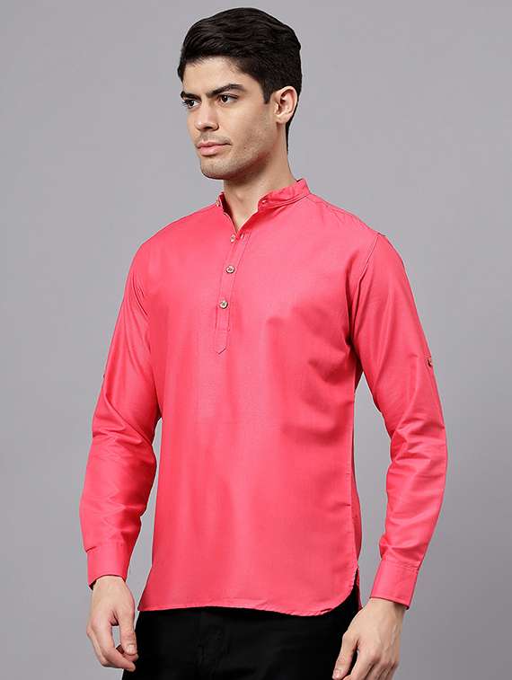 men solid mandarin neck short kurta - 22325238 -  Standard Image - 1