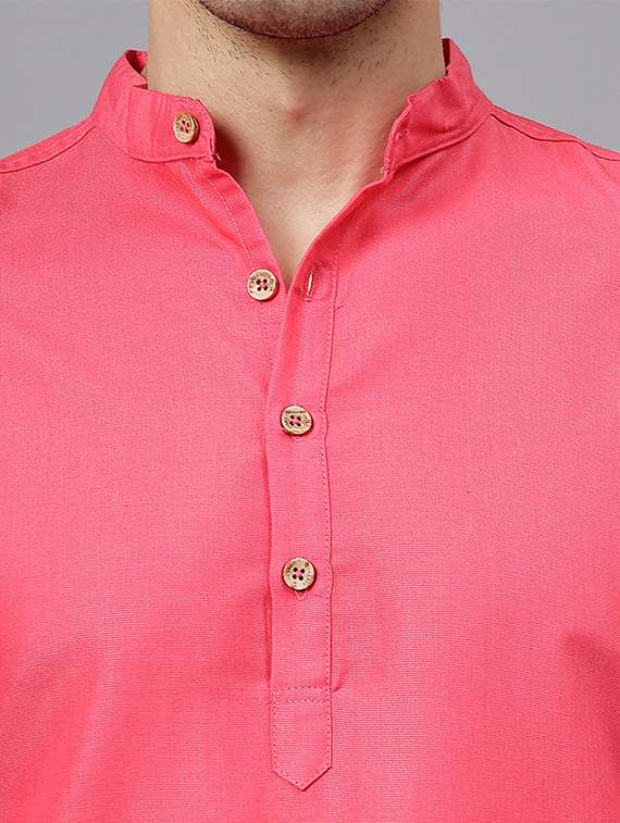 men solid mandarin neck short kurta - 22325238 -  Standard Image - 4