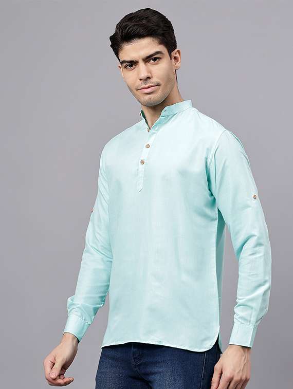men solid mandarin neck short kurta - 22325239 -  Standard Image - 1