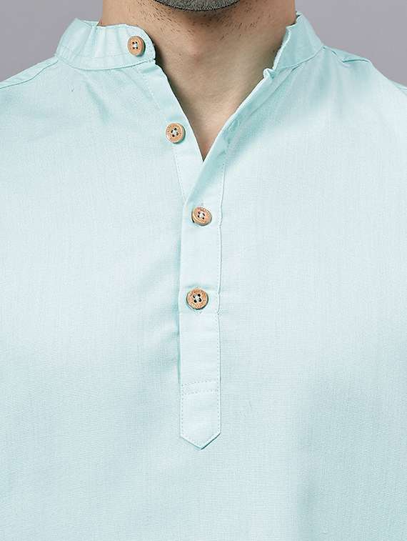 men solid mandarin neck short kurta - 22325239 -  Standard Image - 4