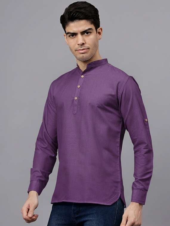 Men Solid Mandarin Neck Short Kurta - 22325240 -  Standard Image - 1