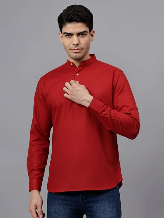 men solid mandarin neck short kurta