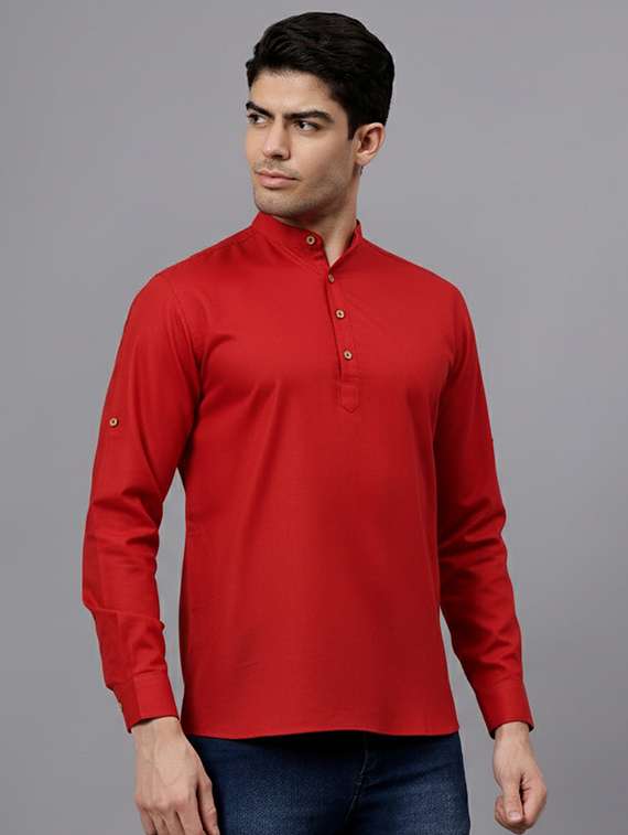 men solid mandarin neck short kurta - 22325241 -  Standard Image - 1