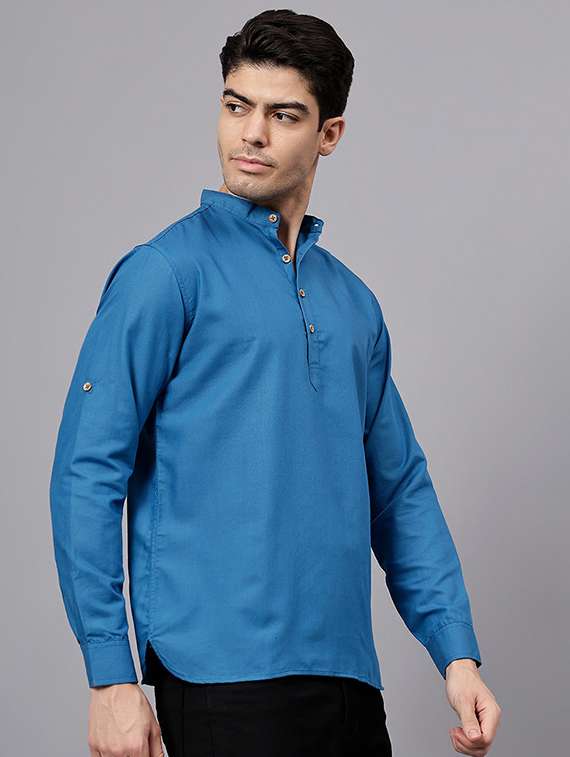 men solid mandarin neck short kurta - 22325242 -  Standard Image - 1