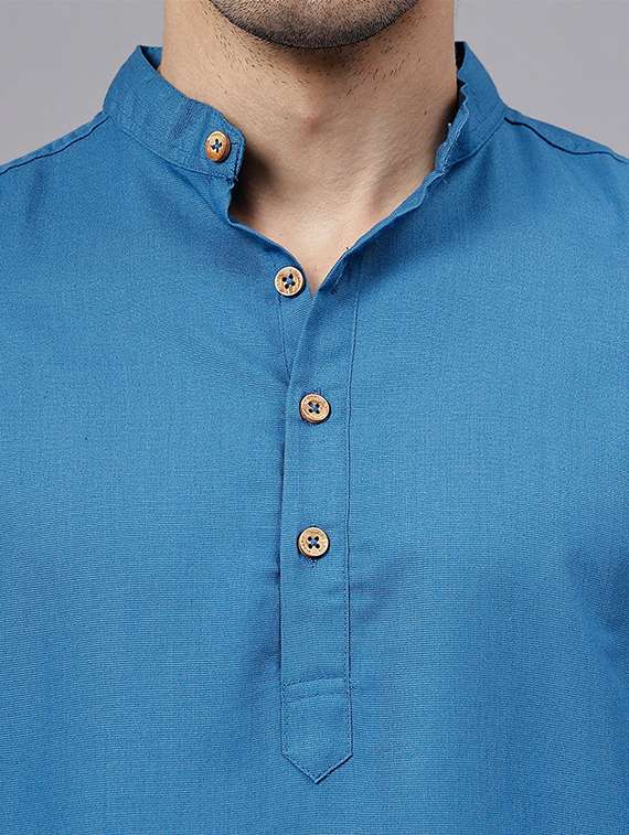 men solid mandarin neck short kurta - 22325242 -  Standard Image - 4