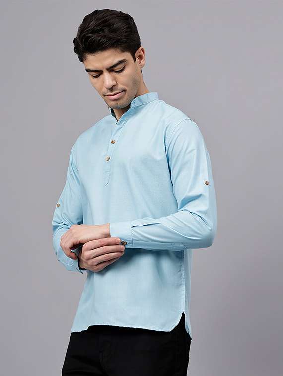 men solid mandarin neck short kurta - 22325243 -  Standard Image - 1