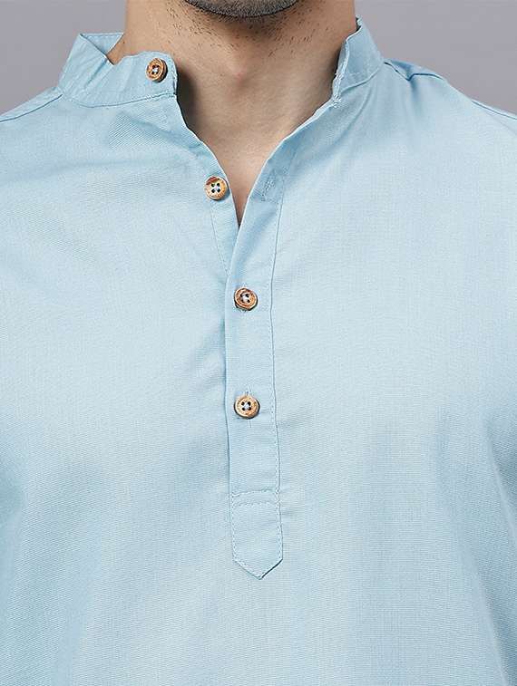 men solid mandarin neck short kurta - 22325243 -  Standard Image - 4