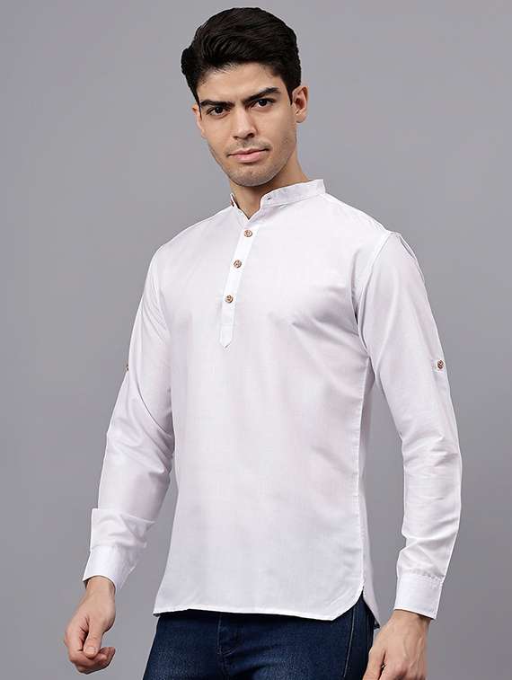 men solid mandarin neck short kurta - 22325245 -  Standard Image - 1