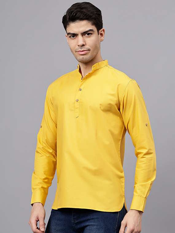 men solid mandarin neck short kurta - 22325246 -  Standard Image - 1