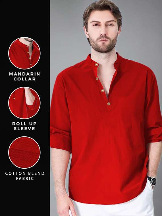 men solid mandarin neck short kurta - 22325252 -  Standard Image - 4