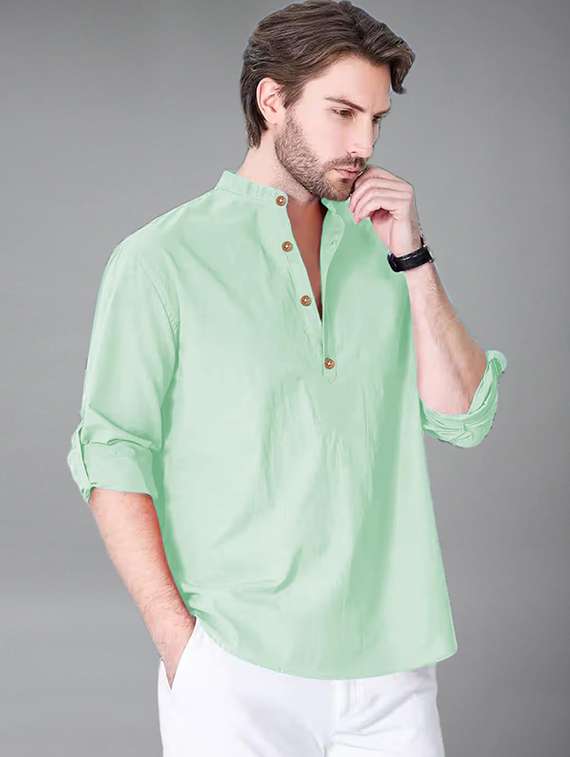 men solid mandarin neck short kurta - 22325253 -  Standard Image - 1