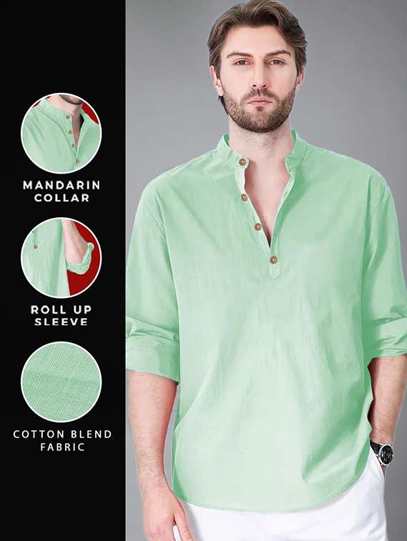 men solid mandarin neck short kurta - 22325253 -  Standard Image - 4