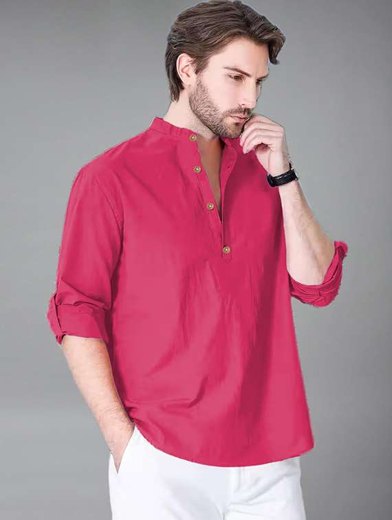 men solid mandarin neck short kurta - 22325254 -  Standard Image - 1