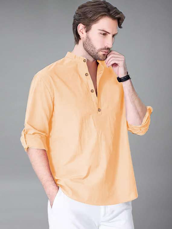 men solid mandarin neck short kurta - 22325256 -  Standard Image - 1