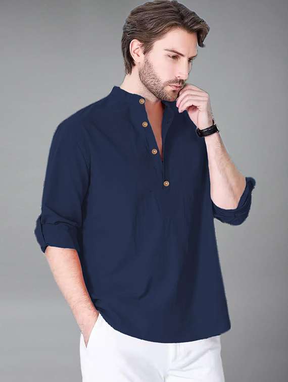 Men Solid Mandarin Neck Short Kurta - 22325257 -  Standard Image - 1