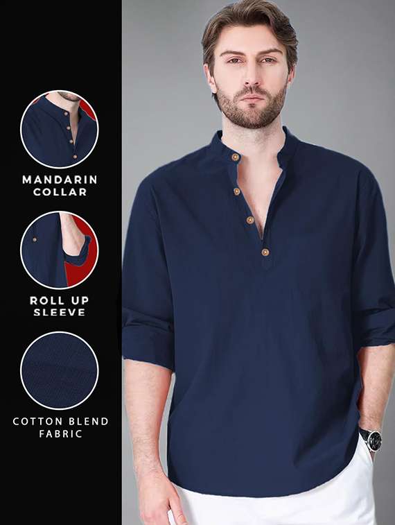 Men Solid Mandarin Neck Short Kurta - 22325257 -  Standard Image - 4