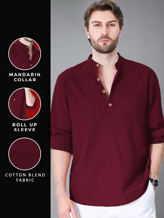 men solid mandarin neck short kurta - 22325258 -  Standard Image - 4