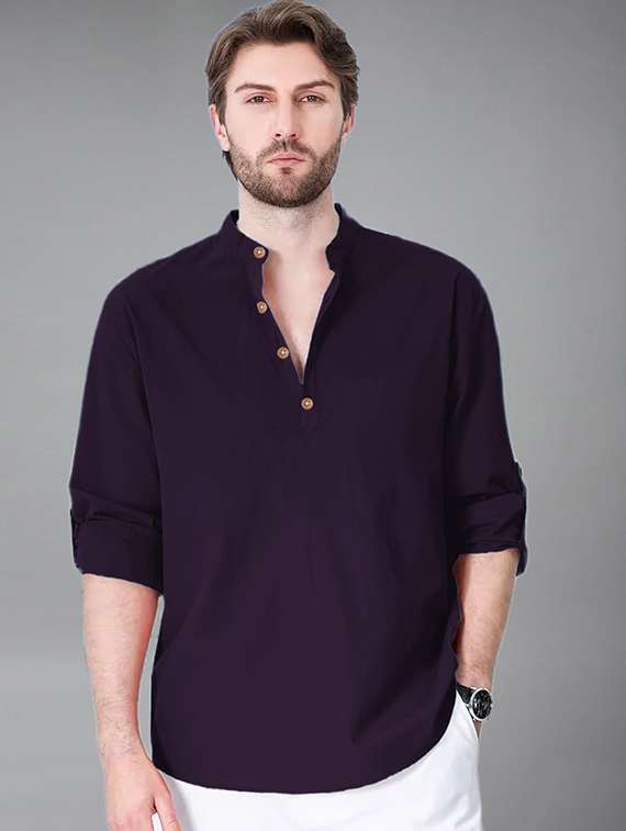 men solid mandarin neck short kurta