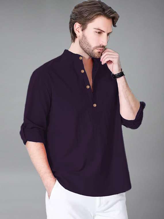 men solid mandarin neck short kurta - 22325259 -  Standard Image - 1