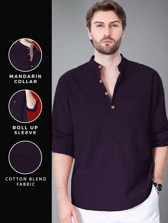 men solid mandarin neck short kurta - 22325259 -  Standard Image - 4