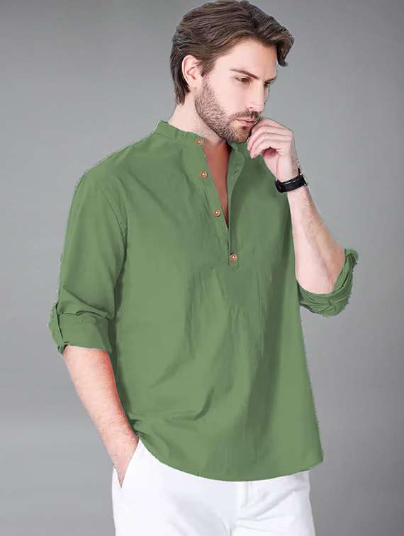 Men Solid Mandarin Neck Short Kurta - 22325260 -  Standard Image - 1