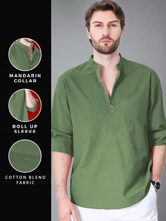 Men Solid Mandarin Neck Short Kurta - 22325260 -  Standard Image - 4