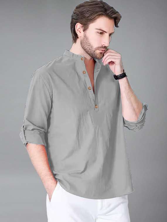 men solid mandarin neck short kurta - 22325262 -  Standard Image - 1