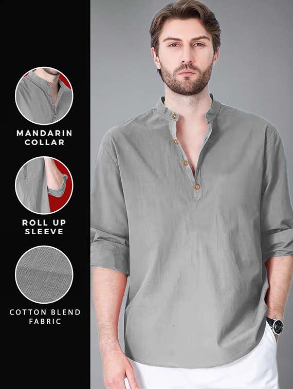 men solid mandarin neck short kurta - 22325262 -  Standard Image - 4