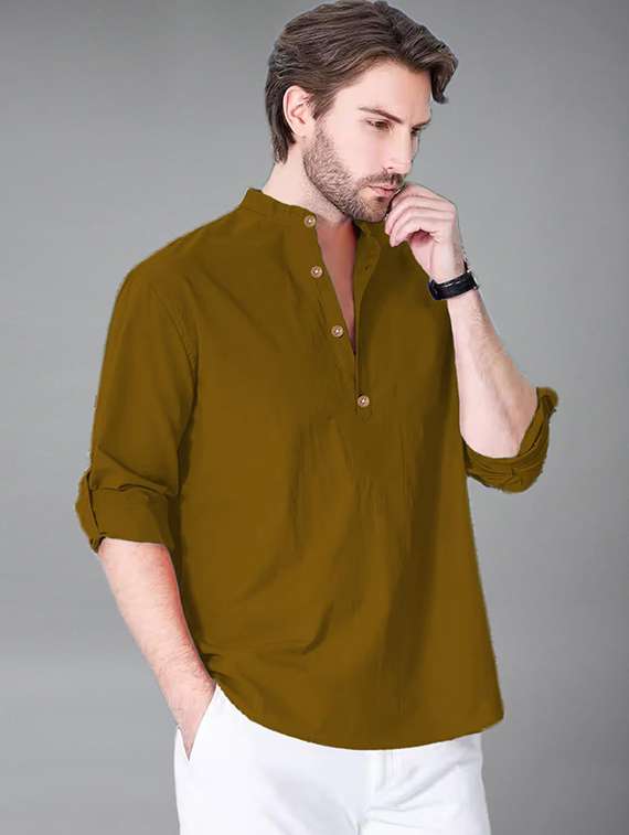 men solid mandarin neck short kurta - 22325263 -  Standard Image - 1
