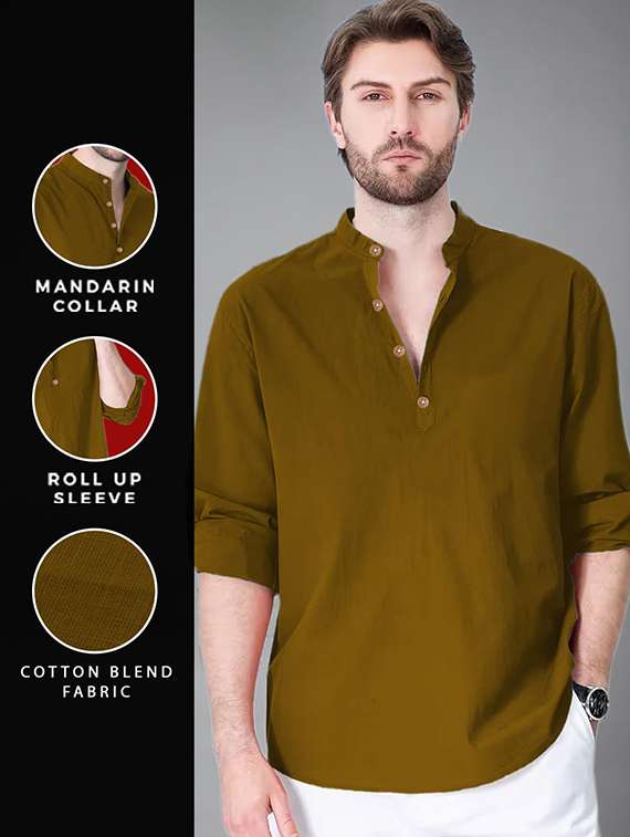 men solid mandarin neck short kurta - 22325263 -  Standard Image - 4