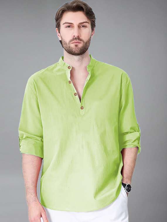 men solid mandarin neck short kurta