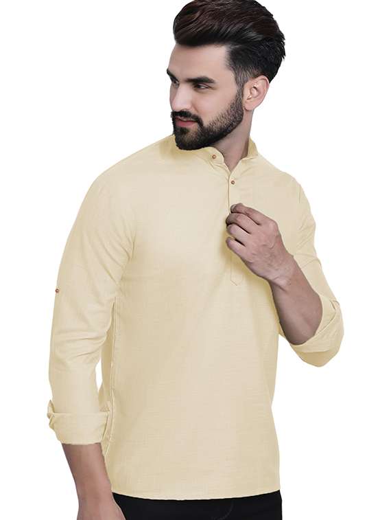 men solid mandarin neck short kurta - 22325267 -  Standard Image - 1