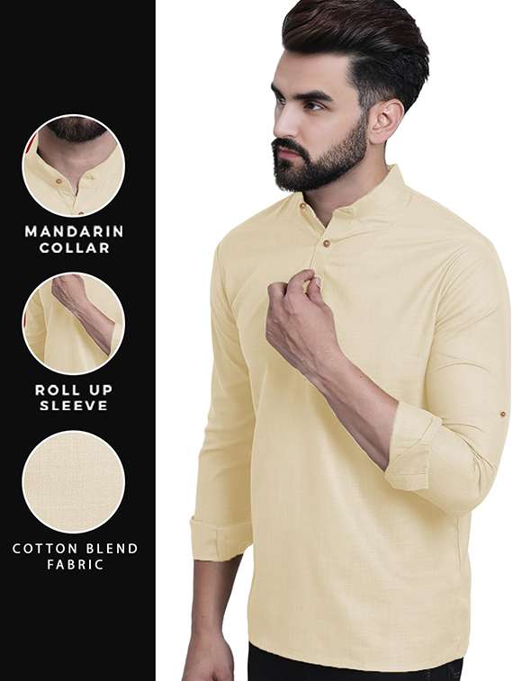 men solid mandarin neck short kurta - 22325267 -  Standard Image - 4