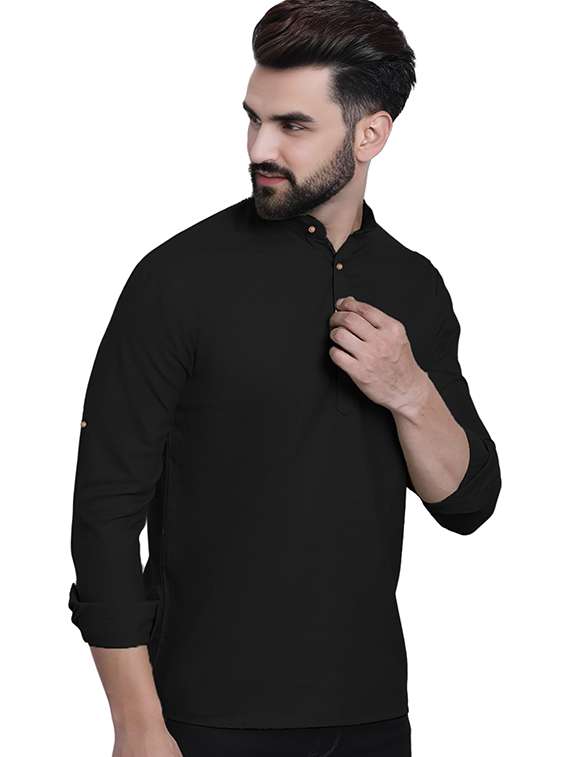 men solid mandarin neck short kurta - 22325268 -  Standard Image - 1