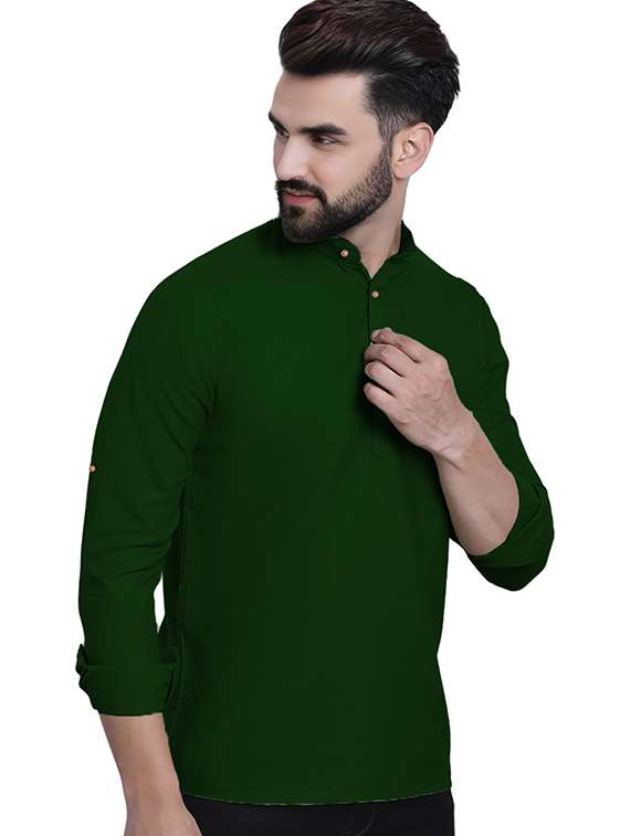 Men Solid Mandarin Neck Short Kurta - 22325269 -  Standard Image - 1