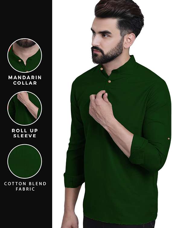 Men Solid Mandarin Neck Short Kurta - 22325269 -  Standard Image - 4