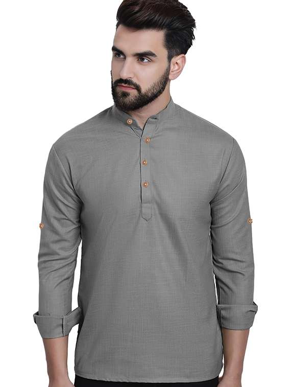 men solid mandarin neck short kurta - 22325270 -  Standard Image - 1