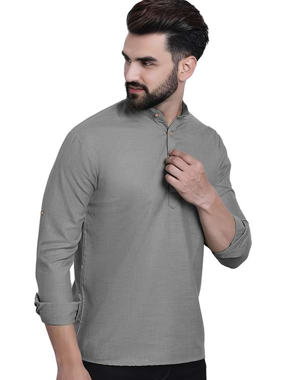men solid mandarin neck short kurta - 22325270 -  Standard Image - 1