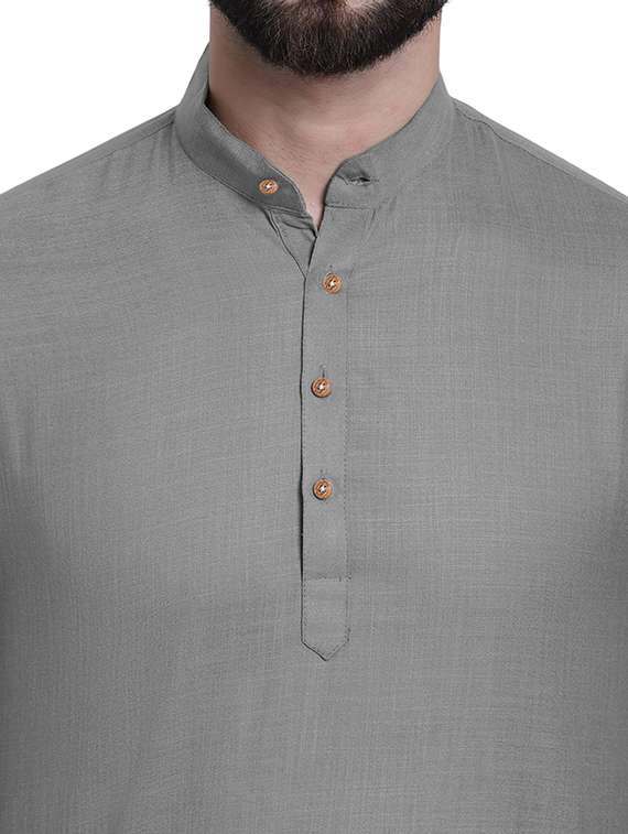 men solid mandarin neck short kurta - 22325270 -  Standard Image - 4