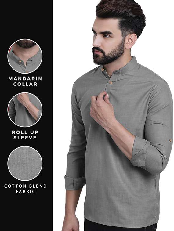 men solid mandarin neck short kurta - 22325270 -  Standard Image - 4